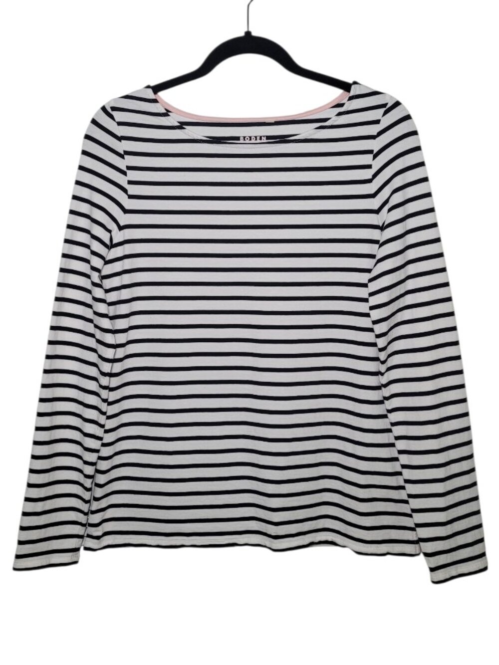 Boden Ella Womens Long Sleeve Breton Top Black White Striped Size 8 Coastal